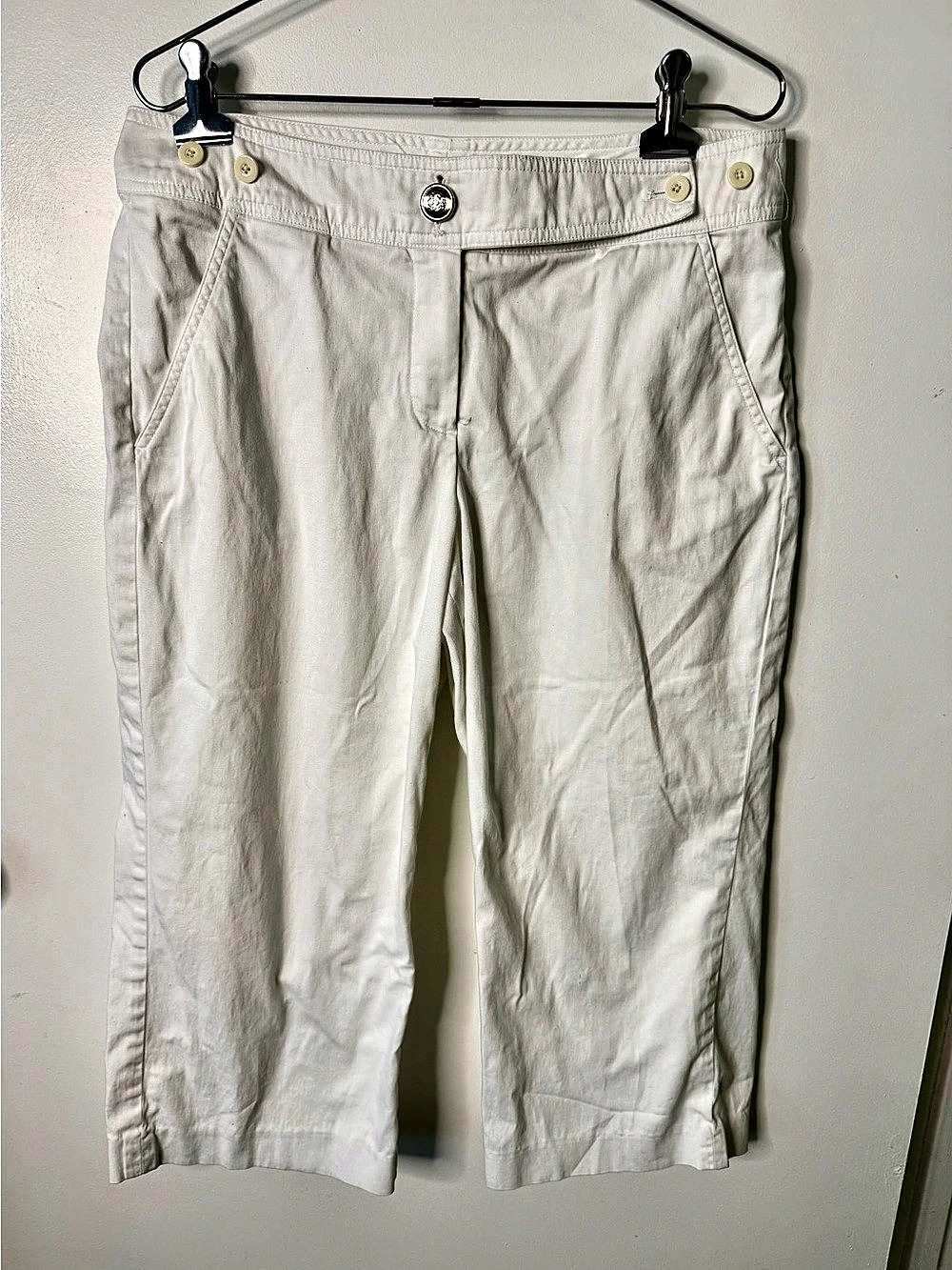 Sandro Sportswear White Cotton Blend Capri Pants Cropped Tailored Old Money
